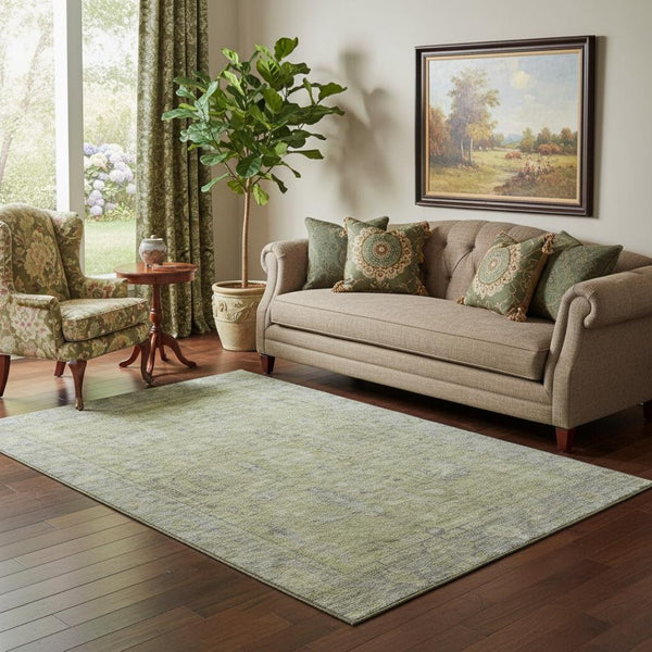 HomeRoots 5' X 8' Artichoke Green and Gray Oriental Area Rug - Durable, Washable, UV-Protected for Busy Homes 686050