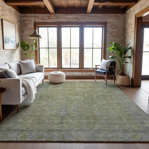 HomeRoots 5' X 8' Artichoke Green and Gray Oriental Area Rug - Durable, Washable, UV-Protected for Busy Homes 686050
