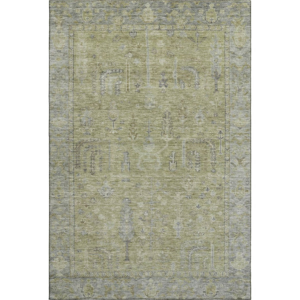 HomeRoots 5' X 8' Artichoke Green and Gray Oriental Area Rug - Durable, Washable, UV-Protected for Busy Homes 686050