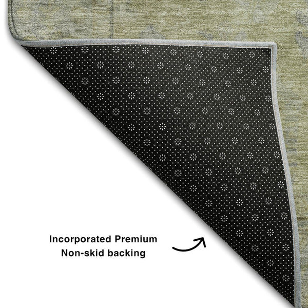 HomeRoots 5' X 8' Artichoke Green and Gray Oriental Area Rug - Durable, Washable, UV-Protected for Busy Homes 686050