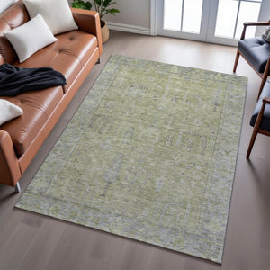 HomeRoots 5' X 8' Artichoke Green and Gray Oriental Area Rug - Durable, Washable, UV-Protected for Busy Homes 686050
