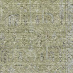 HomeRoots 5' X 8' Artichoke Green and Gray Oriental Area Rug - Durable, Washable, UV-Protected for Busy Homes 686050