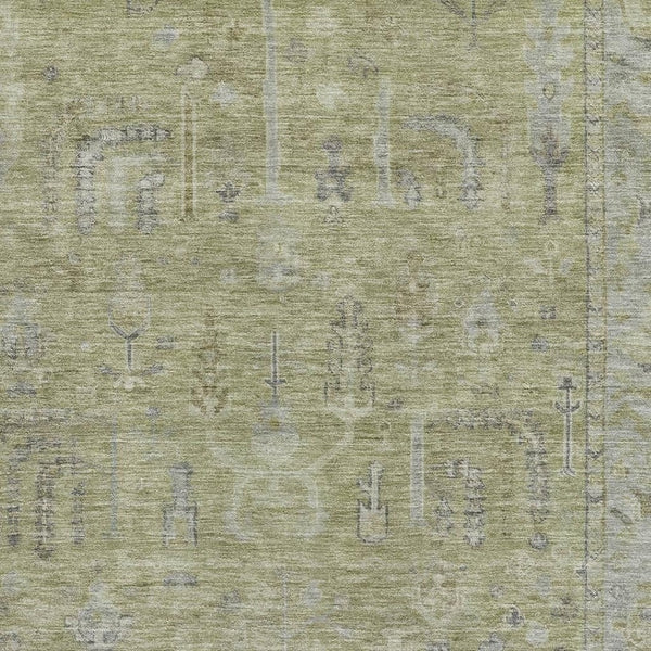 HomeRoots 5' X 8' Artichoke Green and Gray Oriental Area Rug - Durable, Washable, UV-Protected for Busy Homes 686050