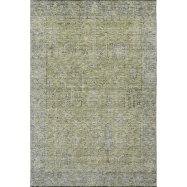 HomeRoots 5' X 8' Artichoke Green and Gray Oriental Area Rug - Durable, Washable, UV-Protected for Busy Homes 686050