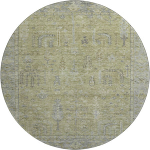 HomeRoots 8' Artichoke Green & Gray Oriental Round Rug - Washable, UV Protected, Stain Resistant for Homes 686051