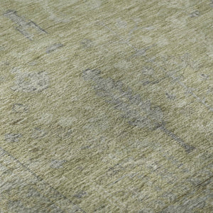 HomeRoots 8' Artichoke Green & Gray Oriental Round Rug - Washable, UV Protected, Stain Resistant for Homes 686051