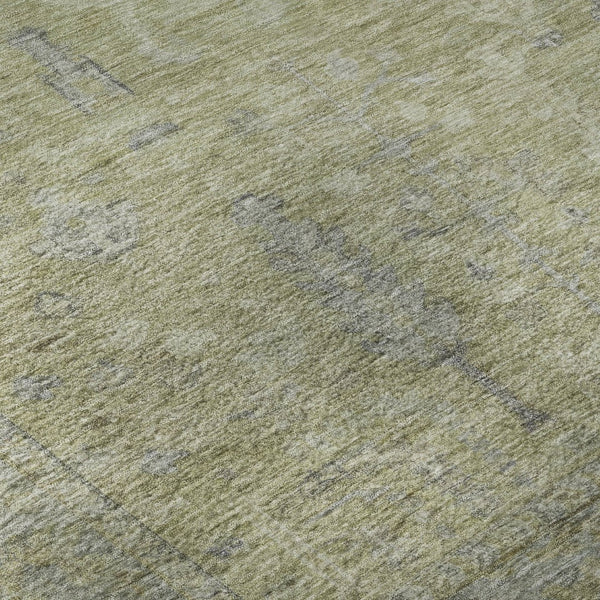 HomeRoots 8' Artichoke Green & Gray Oriental Round Rug - Washable, UV Protected, Stain Resistant for Homes 686051