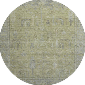 HomeRoots 8' Artichoke Green & Gray Oriental Round Rug - Washable, UV Protected, Stain Resistant for Homes 686051