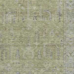 HomeRoots 8' X 10' Artichoke Green & Gray Oriental Washable Area Rug – UV Protected, Stain-Resistant Luxury! 686052