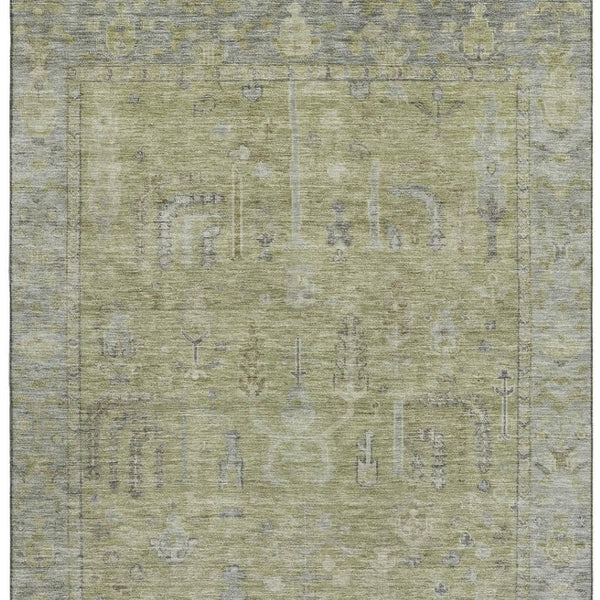 HomeRoots 8' X 10' Artichoke Green & Gray Oriental Washable Area Rug – UV Protected, Stain-Resistant Luxury! 686052