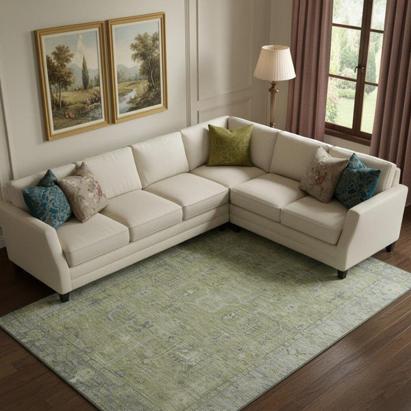 HomeRoots 9' X 12' Artichoke Green & Gray Oriental Area Rug - Washable, Stain-Resistant, UV Protected Comfort 686053