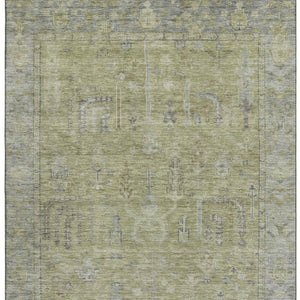 HomeRoots 9' X 12' Artichoke Green & Gray Oriental Area Rug - Washable, Stain-Resistant, UV Protected Comfort 686053