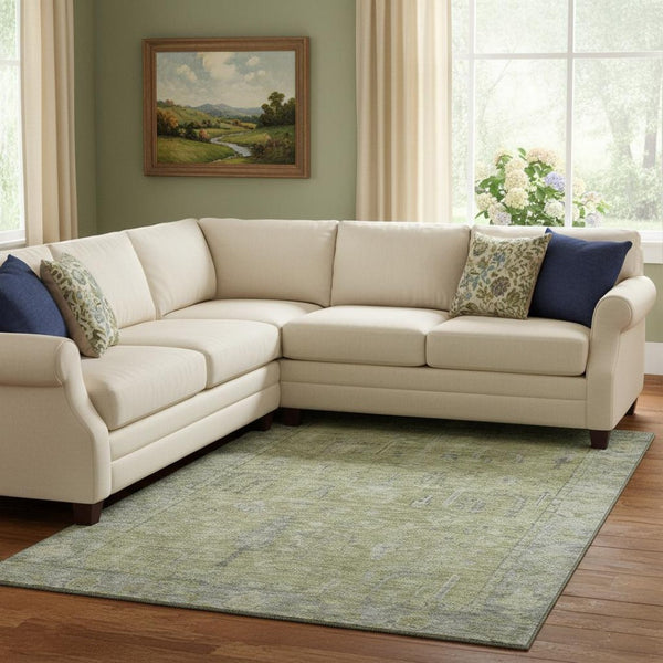 HomeRoots 10' Artichoke Green & Gray Oriental Area Rug - Washable, Stain Resistant, UV Protected for Home Use 686054