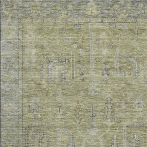 HomeRoots 10' Artichoke Green & Gray Oriental Area Rug - Washable, Stain Resistant, UV Protected for Home Use 686054