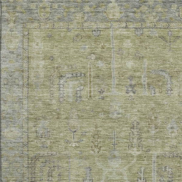 HomeRoots 10' Artichoke Green & Gray Oriental Area Rug - Washable, Stain Resistant, UV Protected for Home Use 686054