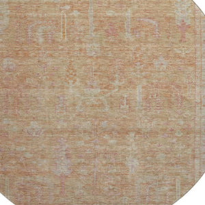 HomeRoots 8' Coral and Beige Oriental Round Rug – Washable, UV-Protected, Stain-Resistant for Everyday Elegance 686057