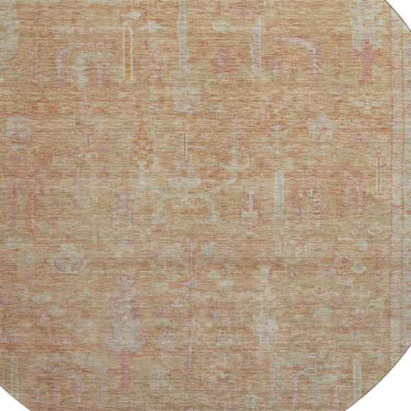 HomeRoots 8' Coral and Beige Oriental Round Rug – Washable, UV-Protected, Stain-Resistant for Everyday Elegance 686057