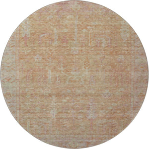 HomeRoots 8' Coral and Beige Oriental Round Rug – Washable, UV-Protected, Stain-Resistant for Everyday Elegance 686057