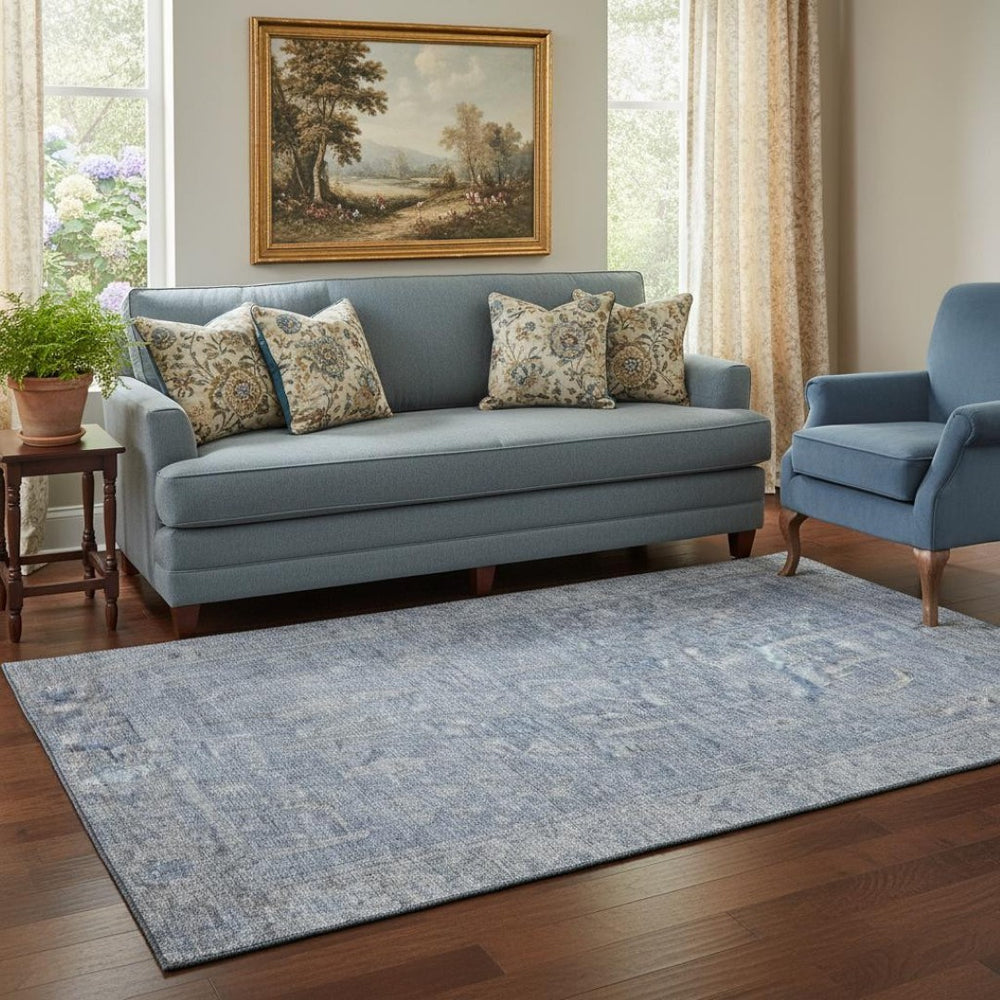 HomeRoots 5' X 8' Denim Blue and Gray Oriental Rug - Stain Resistant, UV Protected, Durable & Stylish Design 686062