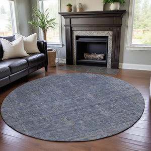 HomeRoots 8' Denim Blue and Gray Round Rug - Washable, UV Protected, Stain Resistant, Perfect for High Traffic Areas 686063