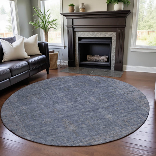 HomeRoots 8' Denim Blue and Gray Round Rug - Washable, UV Protected, Stain Resistant, Perfect for High Traffic Areas 686063