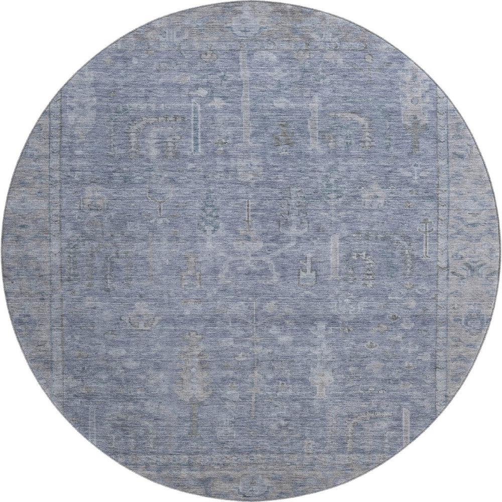 HomeRoots 8' Denim Blue and Gray Round Rug - Washable, UV Protected, Stain Resistant, Perfect for High Traffic Areas 686063