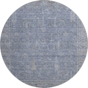 HomeRoots 8' Denim Blue and Gray Round Rug - Washable, UV Protected, Stain Resistant, Perfect for High Traffic Areas 686063