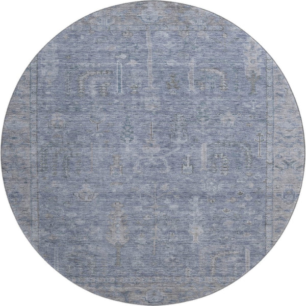 HomeRoots 8' Denim Blue and Gray Round Rug - Washable, UV Protected, Stain Resistant, Perfect for High Traffic Areas 686063