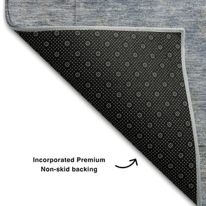 HomeRoots 8' Denim Blue and Gray Round Rug - Washable, UV Protected, Stain Resistant, Perfect for High Traffic Areas 686063