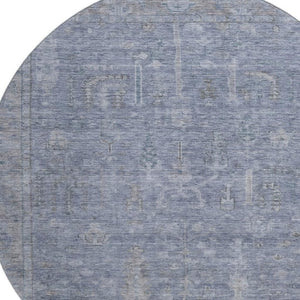 HomeRoots 8' Denim Blue and Gray Round Rug - Washable, UV Protected, Stain Resistant, Perfect for High Traffic Areas 686063