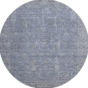 HomeRoots 8' Denim Blue and Gray Round Rug - Washable, UV Protected, Stain Resistant, Perfect for High Traffic Areas 686063