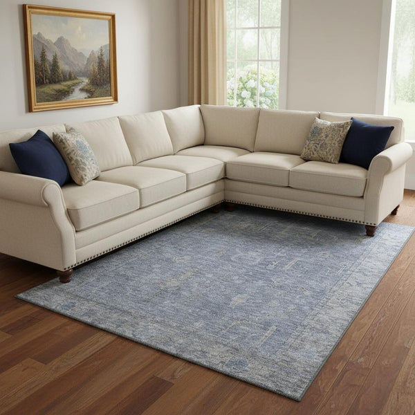 HomeRoots 8' X 10' Denim Blue & Gray Oriental Area Rug - Stain-Resistant, UV-Protected, Easy Care for Homes 686064
