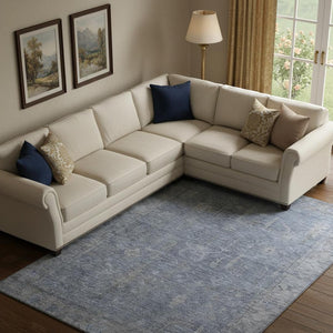 HomeRoots 9' X 12' Denim Blue and Gray Oriental Area Rug - Washable, UV-Protected, Durable for Busy Homes 686065