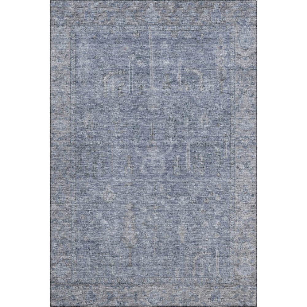 HomeRoots 9' X 12' Denim Blue and Gray Oriental Area Rug - Washable, UV-Protected, Durable for Busy Homes 686065