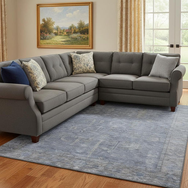 HomeRoots 10' X 14' Denim Blue and Gray Oriental Area Rug - Washable, UV-Protected, Pet-Friendly Elegance! 686066
