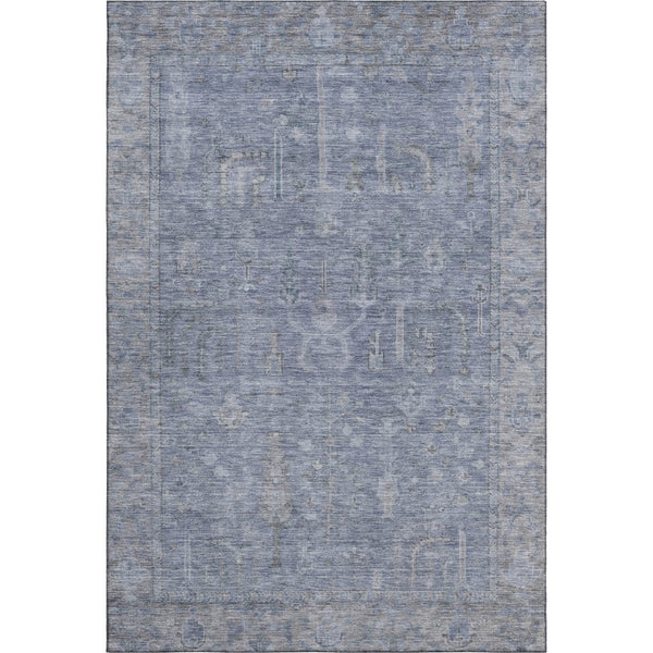 HomeRoots 10' X 14' Denim Blue and Gray Oriental Area Rug - Washable, UV-Protected, Pet-Friendly Elegance! 686066
