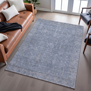 HomeRoots 10' X 14' Denim Blue and Gray Oriental Area Rug - Washable, UV-Protected, Pet-Friendly Elegance! 686066