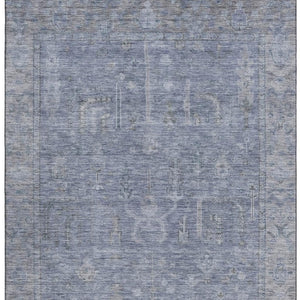 HomeRoots 10' X 14' Denim Blue and Gray Oriental Area Rug - Washable, UV-Protected, Pet-Friendly Elegance! 686066