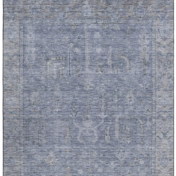 HomeRoots 10' X 14' Denim Blue and Gray Oriental Area Rug - Washable, UV-Protected, Pet-Friendly Elegance! 686066