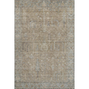 HomeRoots 5' Tan Beige and Gray Oriental Area Rug – Washable, UV Protected, Stain Resistant for Homes with Kids 686068