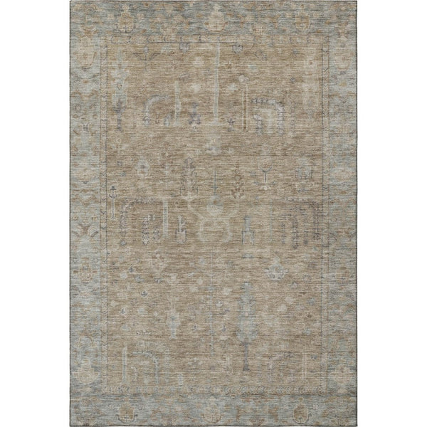 HomeRoots 5' Tan Beige and Gray Oriental Area Rug – Washable, UV Protected, Stain Resistant for Homes with Kids 686068