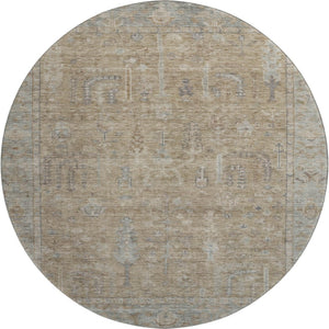 HomeRoots 8' Tan Beige and Gray Oriental Round Rug - Washable, UV Protected, Stain Resistant for High Traffic Areas 686069