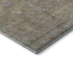 HomeRoots 8' Tan Beige and Gray Oriental Round Rug - Washable, UV Protected, Stain Resistant for High Traffic Areas 686069