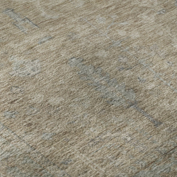 HomeRoots 8' Tan Beige and Gray Oriental Round Rug - Washable, UV Protected, Stain Resistant for High Traffic Areas 686069