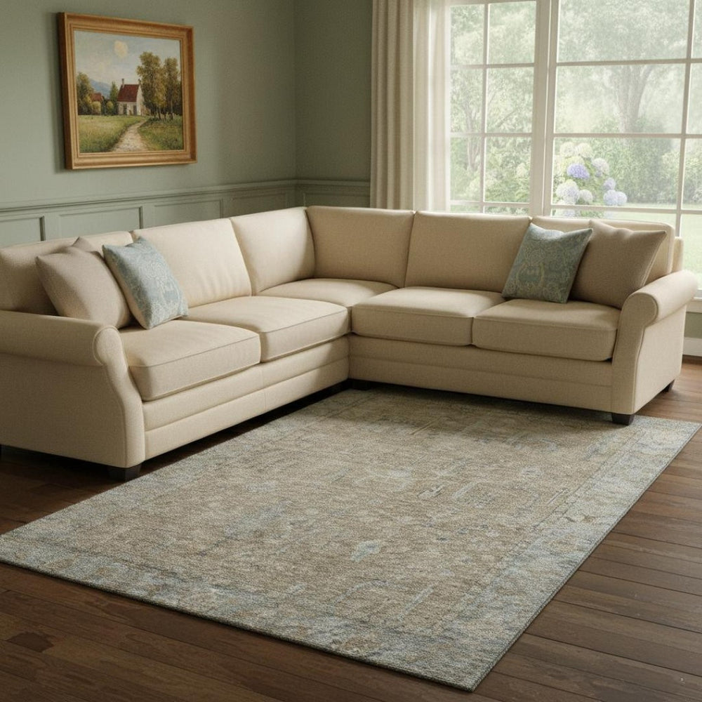 HomeRoots 8' X 10' Tan Beige and Gray Oriental Washable Area Rug with UV Protection for High-Traffic Spaces 686070