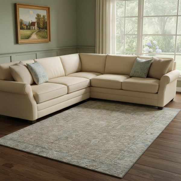 HomeRoots 8' X 10' Tan Beige and Gray Oriental Washable Area Rug with UV Protection for High-Traffic Spaces 686070