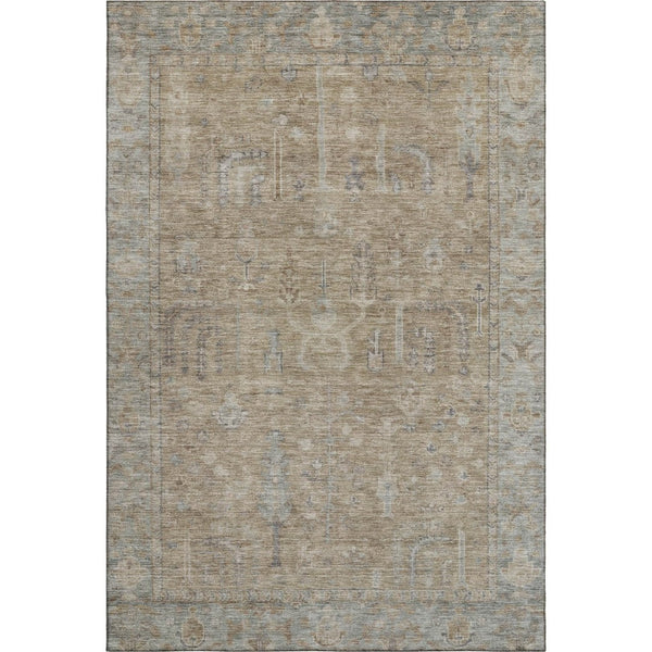 HomeRoots 8' X 10' Tan Beige and Gray Oriental Washable Area Rug with UV Protection for High-Traffic Spaces 686070