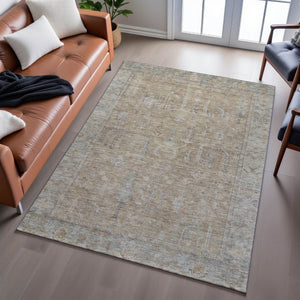 HomeRoots 8' X 10' Tan Beige and Gray Oriental Washable Area Rug with UV Protection for High-Traffic Spaces 686070