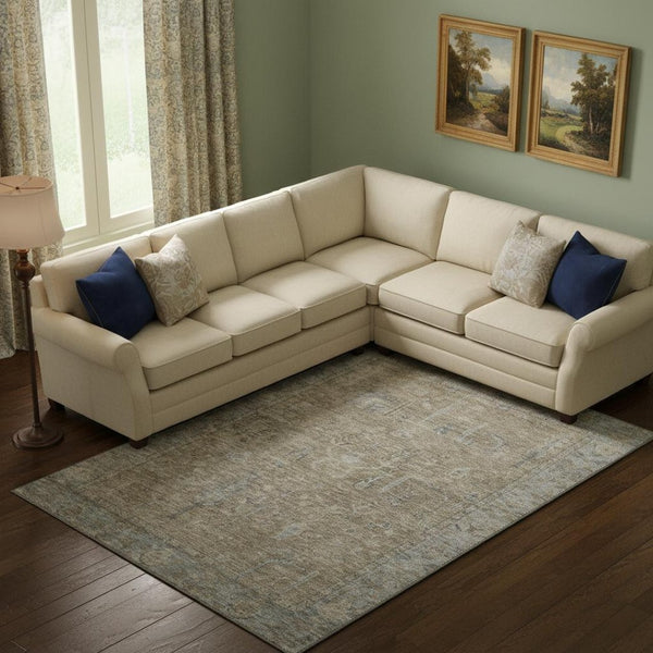 HomeRoots 9' X 12' Tan Beige & Gray Oriental Area Rug - Durable, Stain-Resistant, UV-Protected for High Traffic Areas 686071
