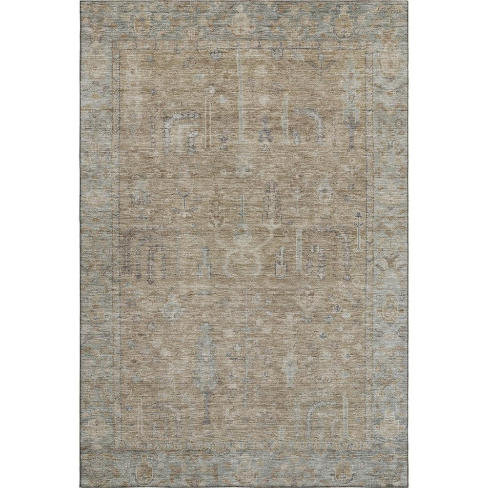 HomeRoots 9' X 12' Tan Beige & Gray Oriental Area Rug - Durable, Stain-Resistant, UV-Protected for High Traffic Areas 686071